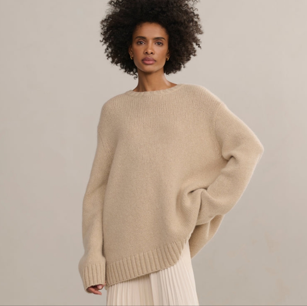 Jenni Kayne Cashmere Amelia Crewneck Sweater Warm Sand XS/S Oversized EUC! HP🥳